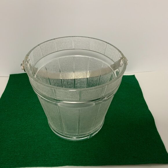 Ice Bucket Glass w/Hammered Metal Handle Oak Barrel Pattern Mid-Century Mod - Picture 6 of 10